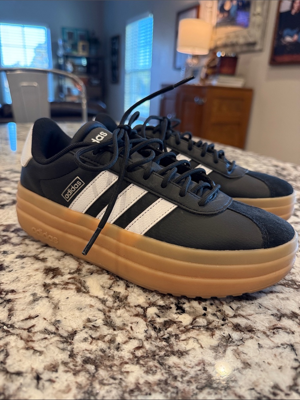 adidas Women's Black, White & Gum Platform Sneakers